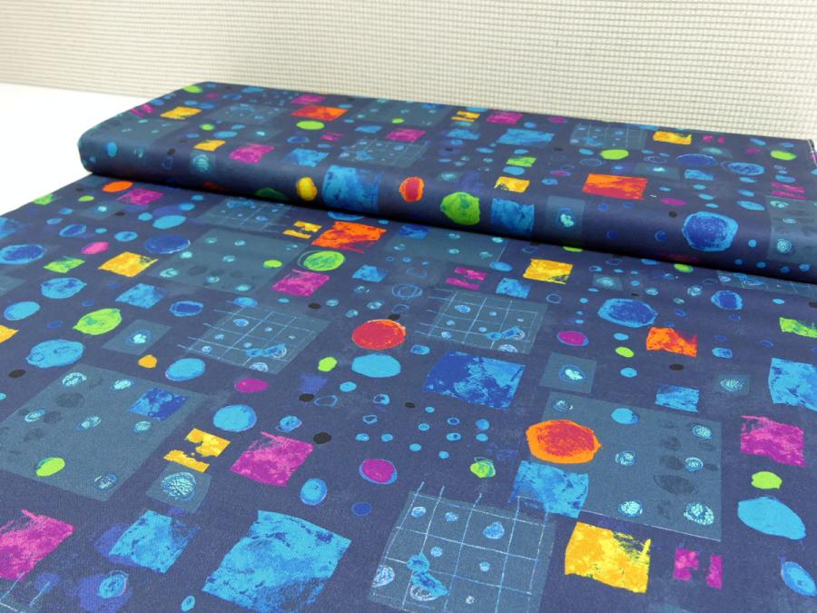 Preview: Patchworkstoff Windham Fabrics Presents dunkelblau mit Karos und Kreisen